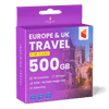 Data SIM for Europe & UK Travel (500GB)