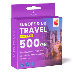 Data SIM for Europe & UK Travel (500GB)