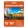eSIM Europe & UK (12GB, 18GB or 30GB)