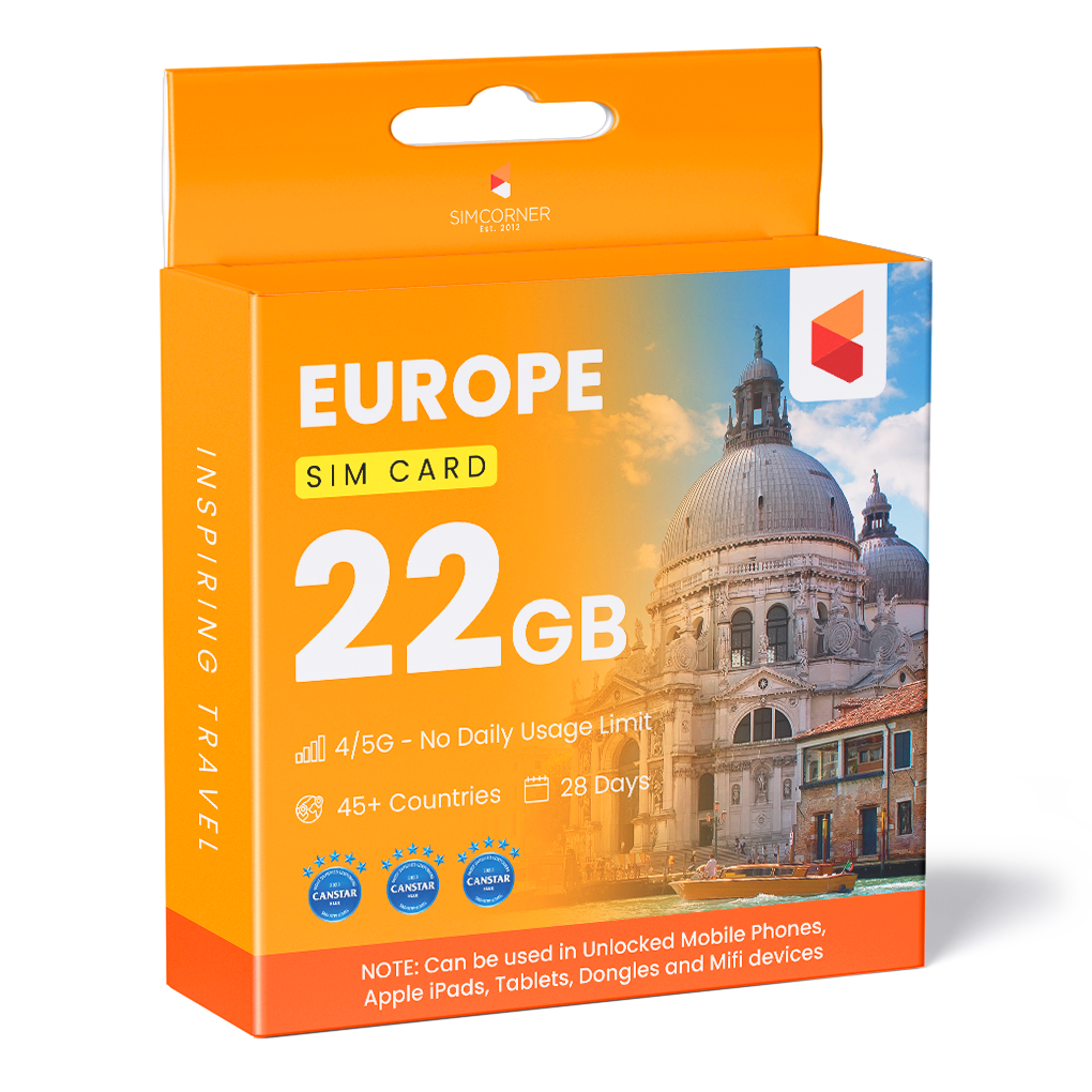 22GB Europe & UK Data SIM Card | SimCorner Australia