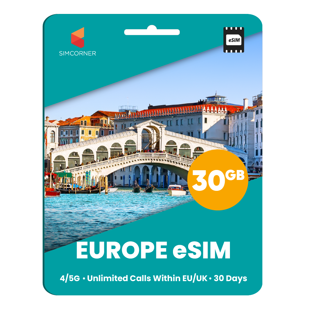 Europe eSIM: 30GB - 30 Days - SimCorner