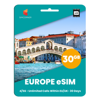 Europe eSIM: 30GB - 30 Days - SimCorner