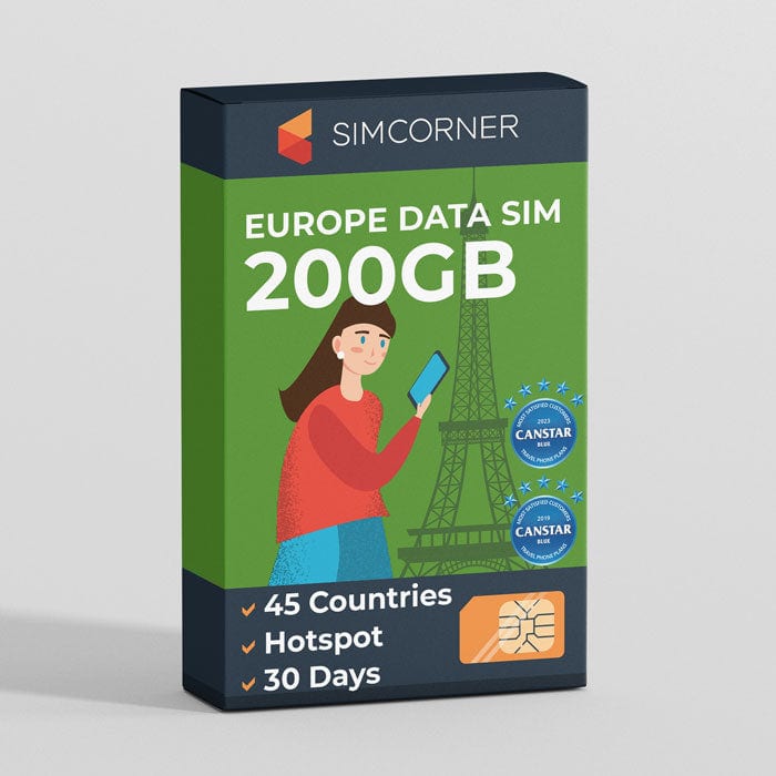 Data SIM for Europe & UK Travel (200GB)