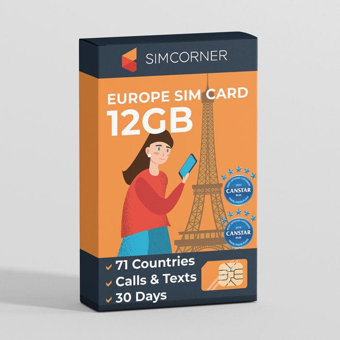 Europe SIM Card 12GB I 71 countries I 30 Days I SimCorner