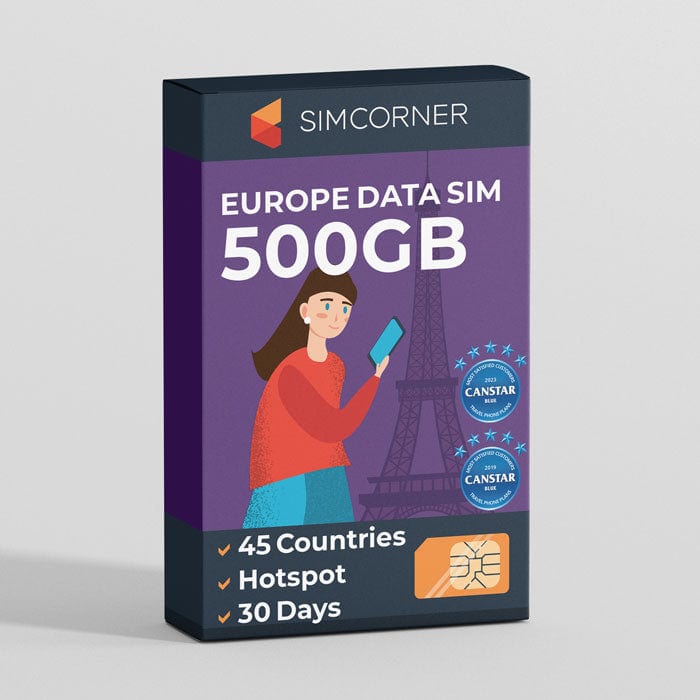 Europe & UK Travel Sim Card 500GB I SimCornerAustralia