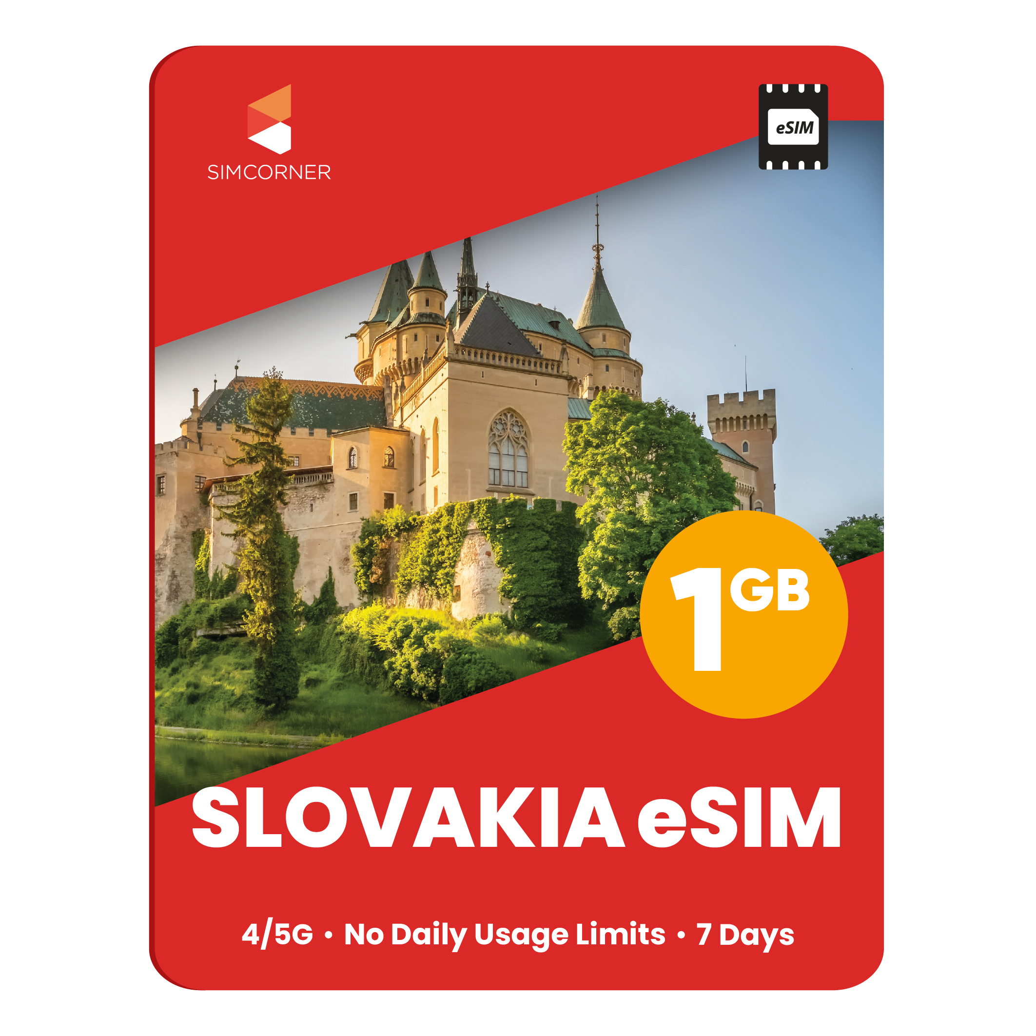 Slovakia eSIM: 1GB - 7 Days - SimCorner