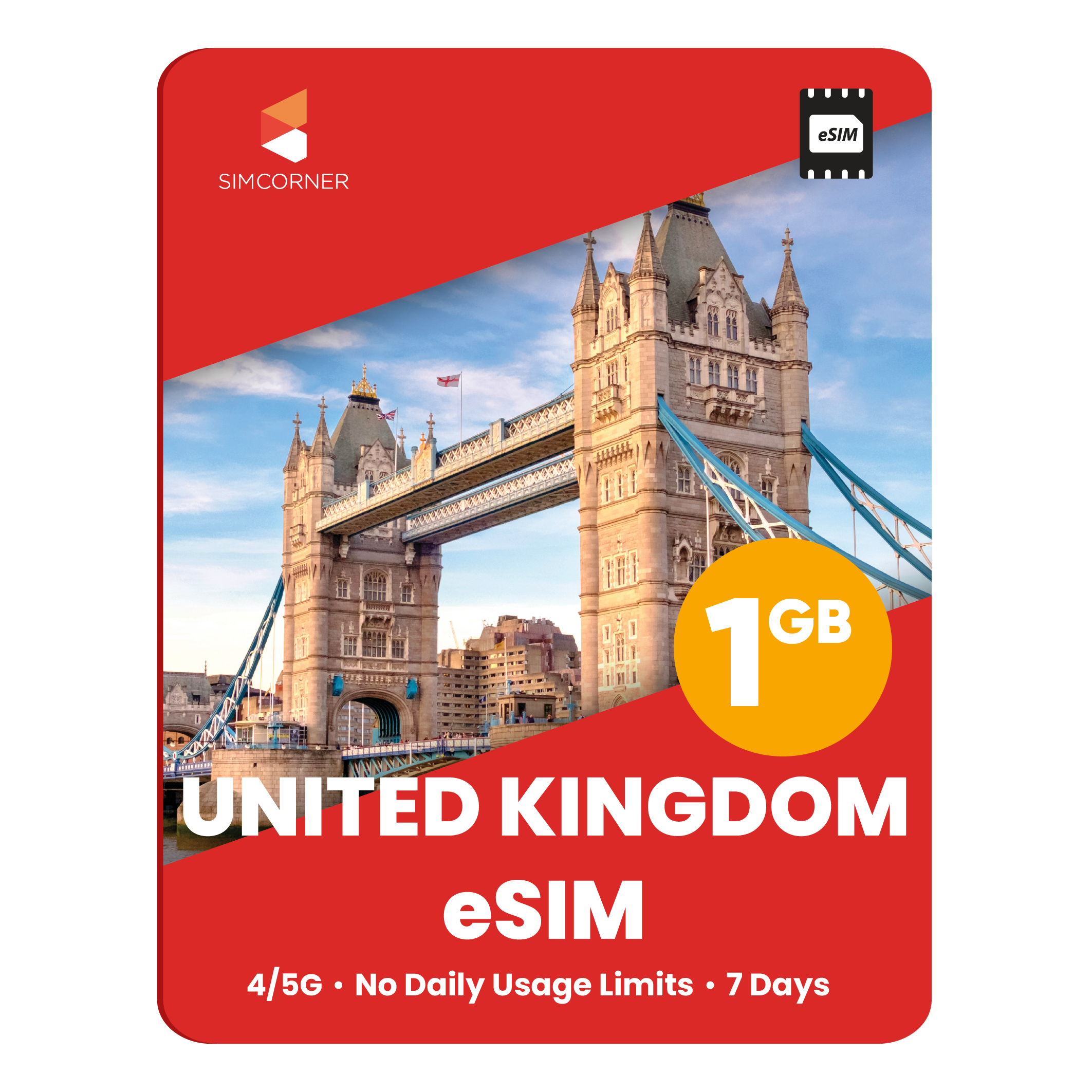 United Kingdom eSIM: 1GB - 7 Days - SimCorner