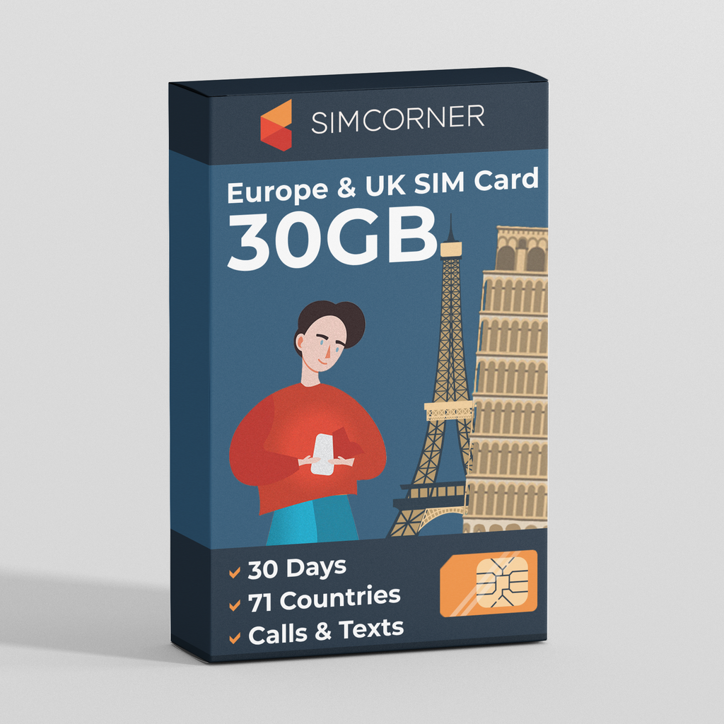 Europe SIM Card 30GB I 71 countries I 30 Days I SimCorner