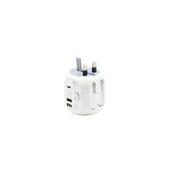 White Universal Travel Power Adapter with 3 USB I SimCornerAustralia